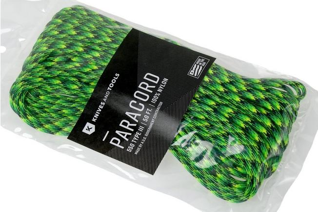 Knivesandtools 550 paracord type III, colour: gecko, 50 ft (15.24 m)