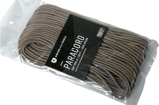 Knivesandtools 550 paracord type III, colour: tan, 50 ft (15.24 m)