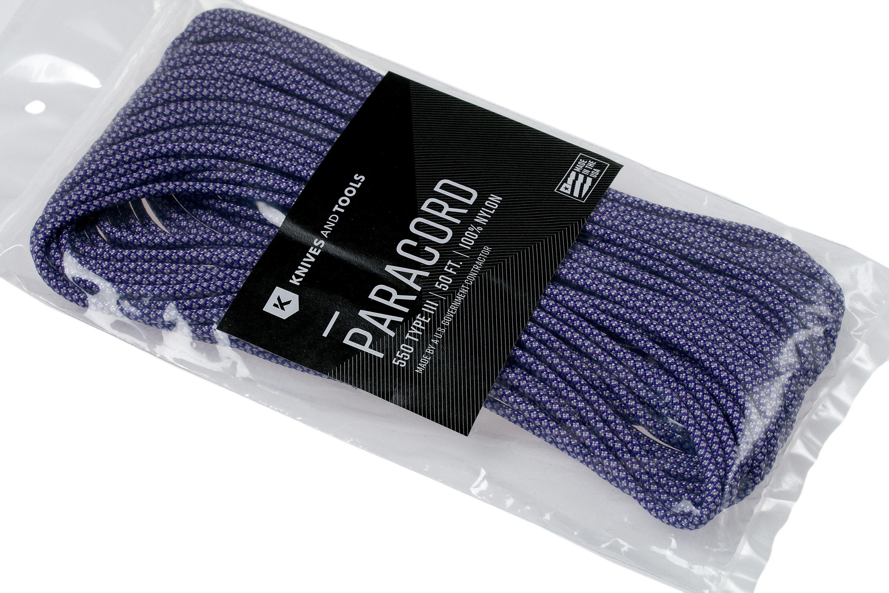 Knivesandtools 550 paracord type III, colour: acid purple with silver grey  diamonds - 50 ft (15.24 meters)