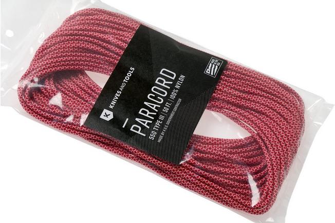 Knivesandtools 550 paracord type III, colour: cream with imperial red  diamonds - 50 ft (15.24 meters)