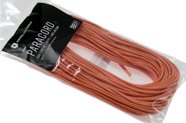 Knivesandtools 550 paracord type III, colour: cream with international  orange diamonds - 50 ft (15.24 meters)