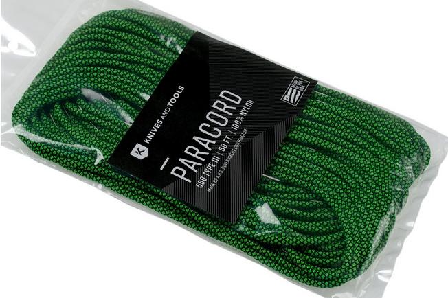 Knivesandtools 550 paracord type III, colour: neon green diamonds - 50 ft  (15.24 meters)