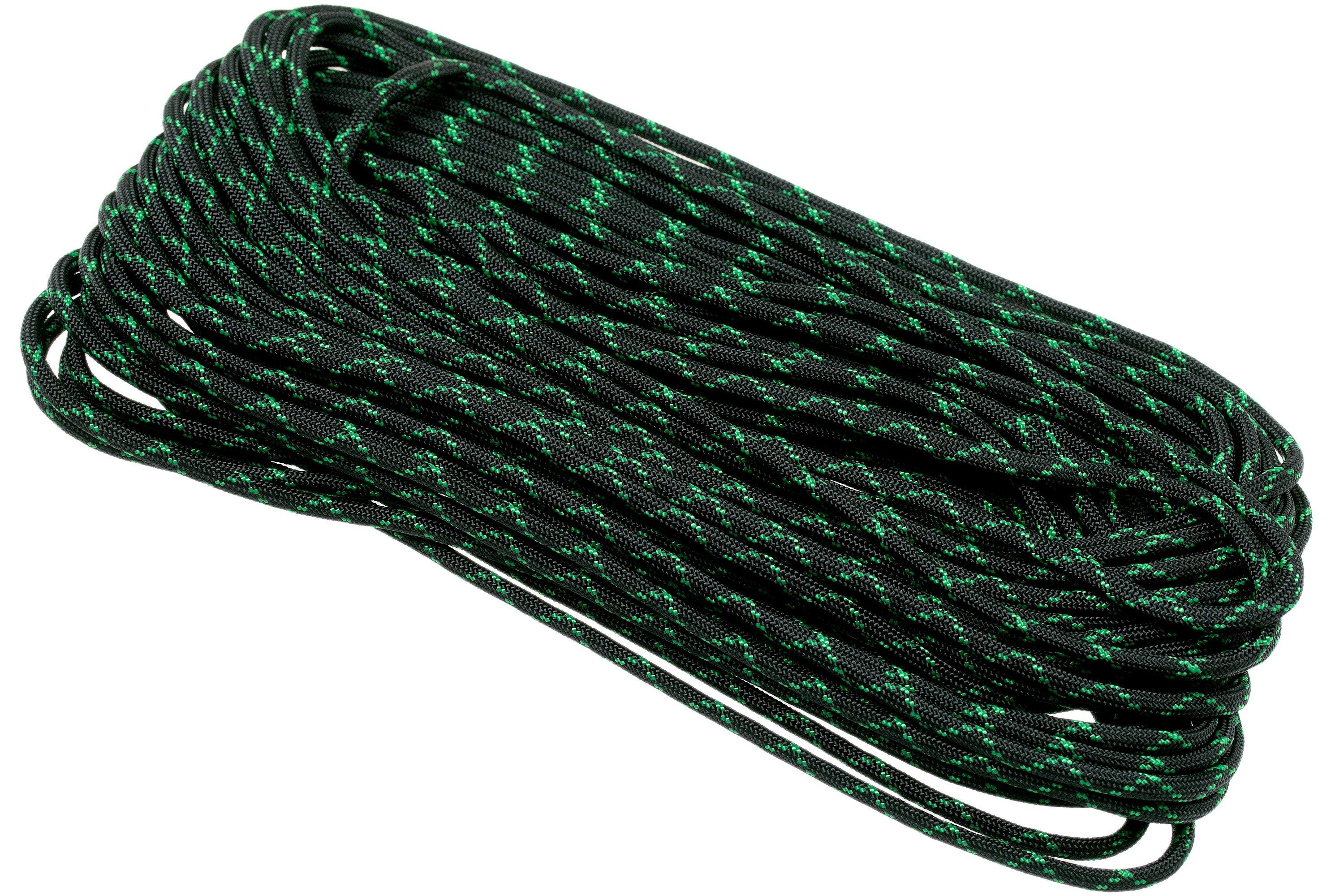Knivesandtools 550 paracord type III, colour: black with kelly green X - 50  ft (15.24 meters)