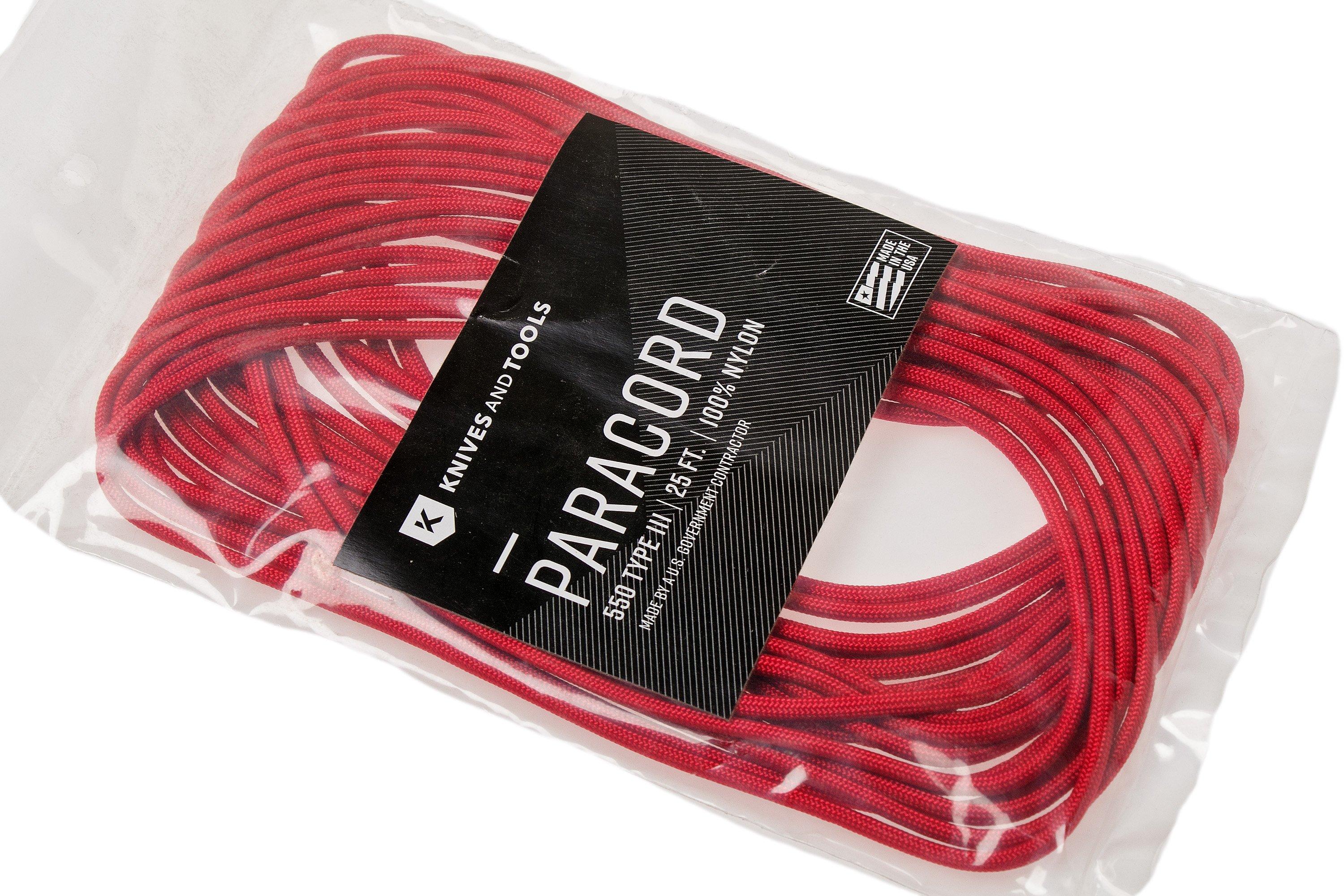 Knivesandtools 550 paracord type III, colour imperial red, 25 ft (7.62