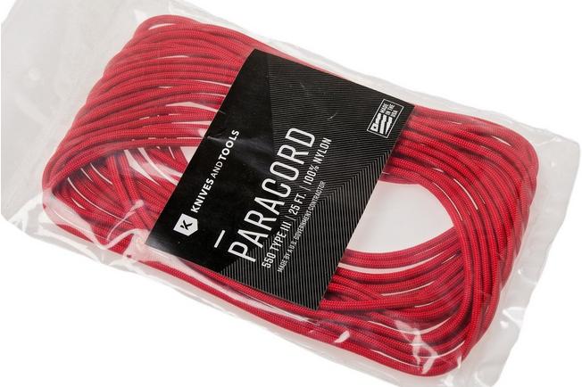 Knivesandtools 550 paracord type III, colour: imperial red, 25 ft (7.62 m)