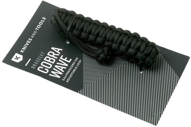 Knivesandtools pulsera paracord cobra wave, negro, tamaño interior 22 cm