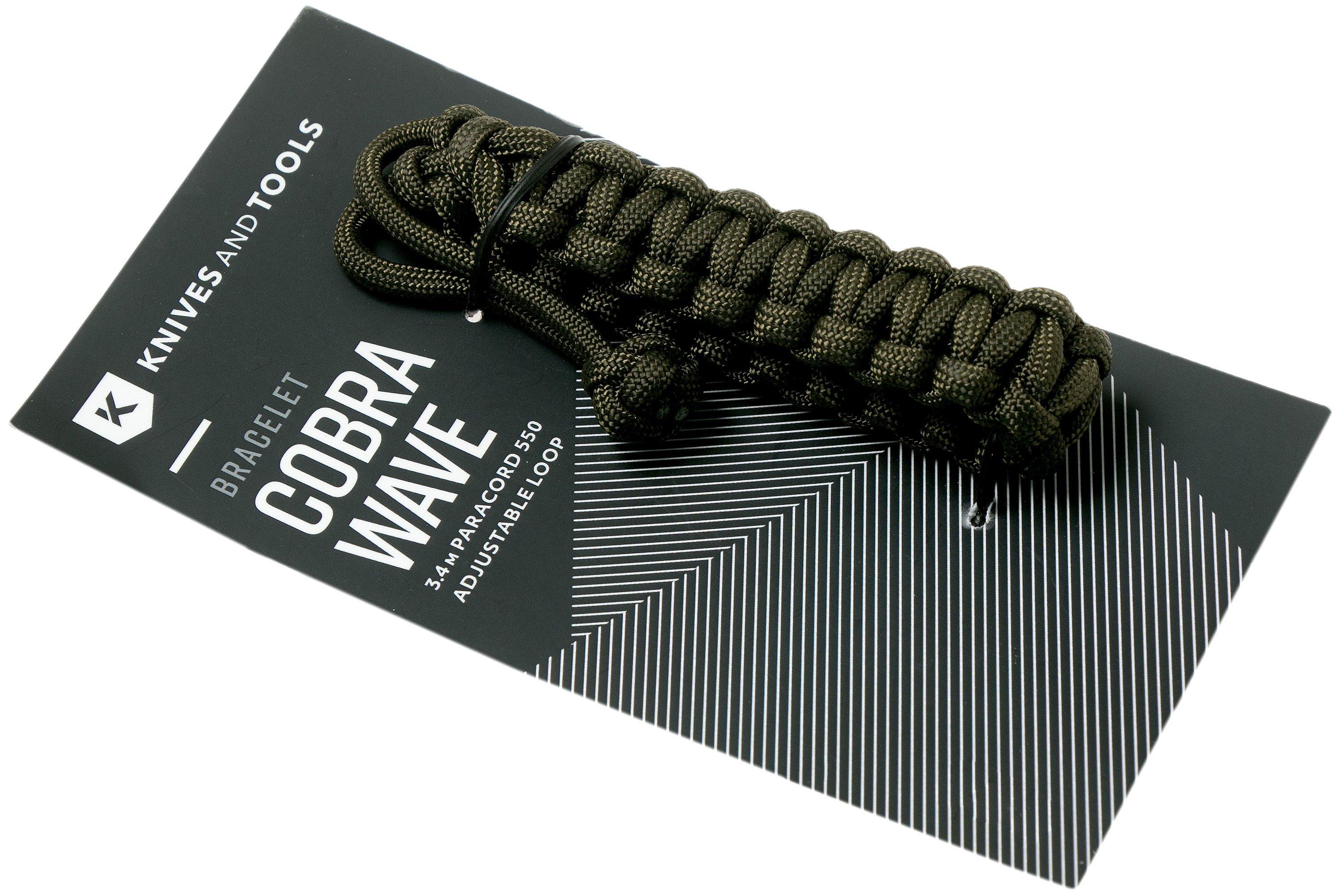 Knivesandtools paracord bracelet cobra wave, olive green