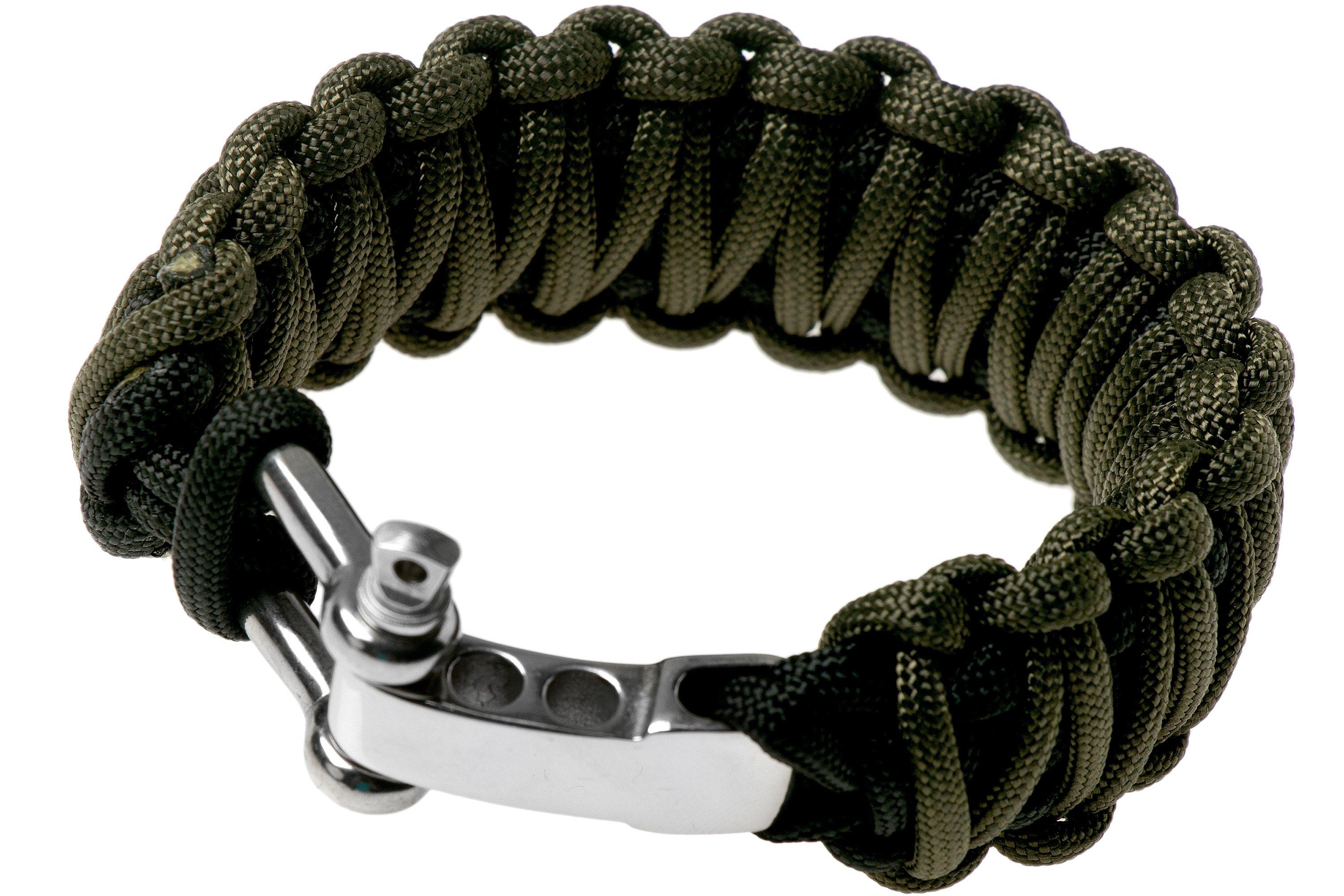 Knivesandtools paracord armband double cobra wave, zwart/legergroen, binnenmaat 24 | Voordelig bij knivesandtools.be