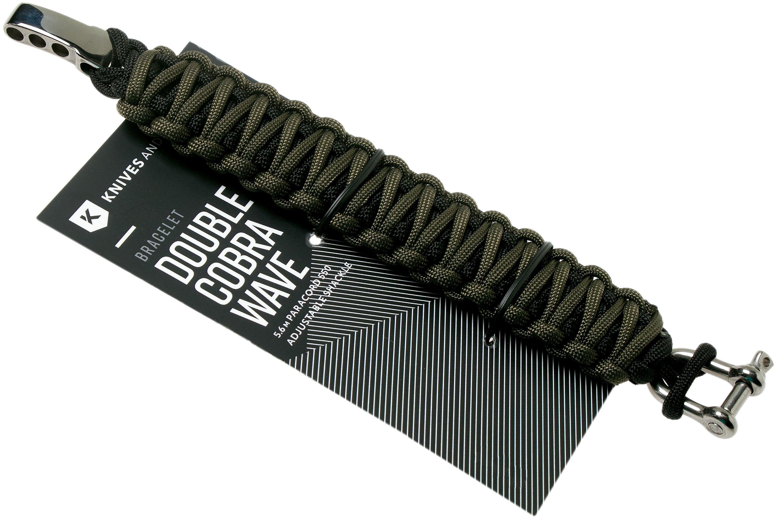 Knivesandtools paracord bracelet double cobra wave, black/army