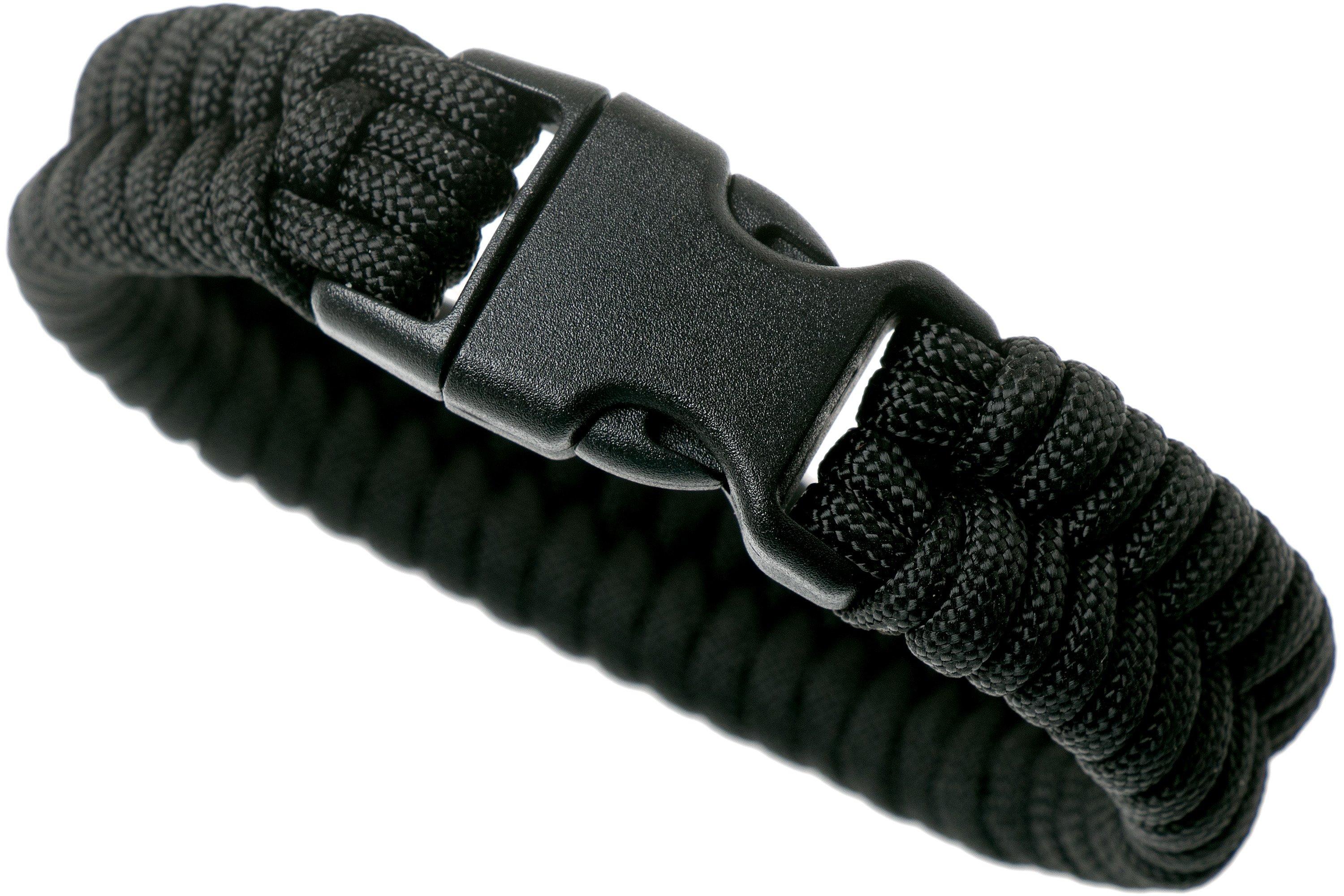 Knivesandtools paracord bracelet fishtail wave, black, inner size 22 cm