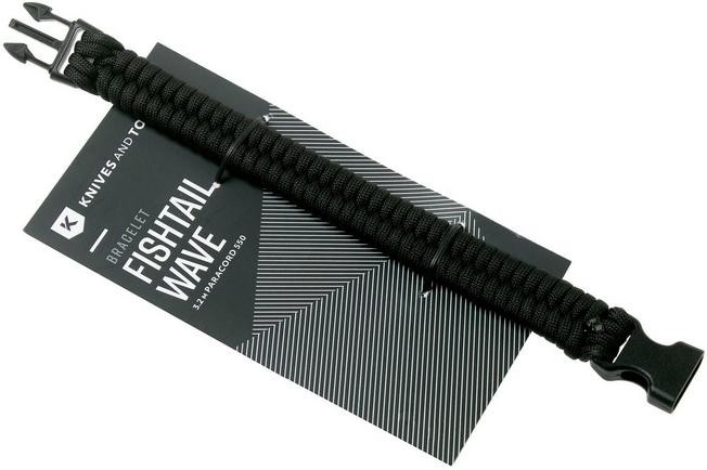 Afbeelding voor Knivesandtools paracord armband fishtail wave, zwart, binnenmaat 22 cm