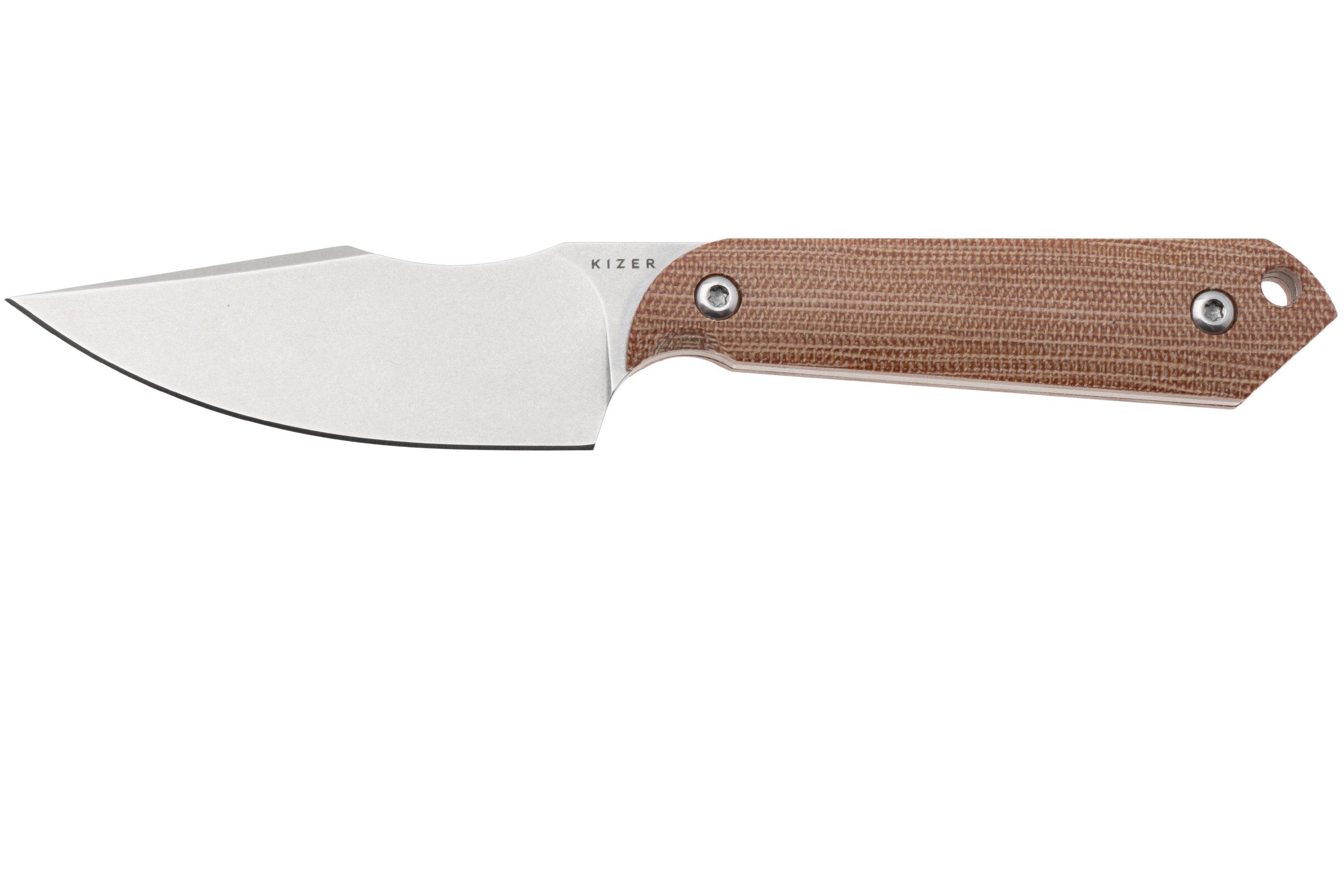 Kizer Harpoon Mini 1040S7, Satin AEB-L, Brown Micarta, fixed knife
