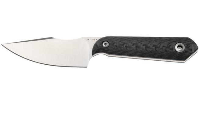 Afbeelding voor Kizer Harpoon Mini 1040S8 Satin M390, Black Carbon Fiber vaststaand mes, Maverick Customs design
