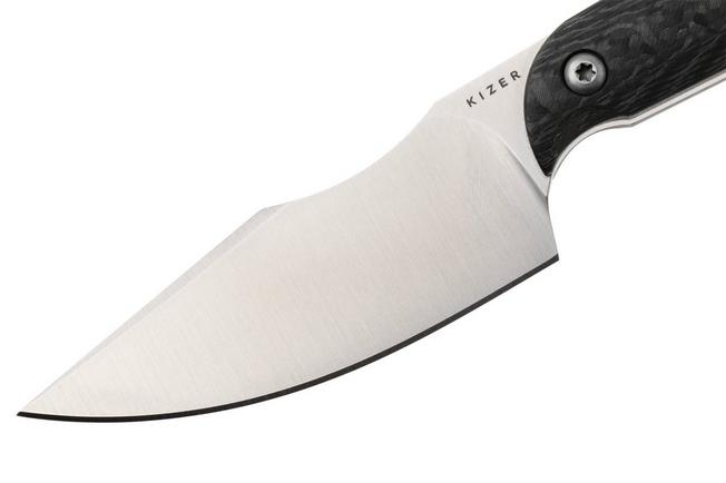 Afbeelding voor Kizer Harpoon Mini 1040S8 Satin M390, Black Carbon Fiber vaststaand mes, Maverick Customs design