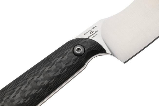 Afbeelding voor Kizer Harpoon Mini 1040S8 Satin M390, Black Carbon Fiber vaststaand mes, Maverick Customs design