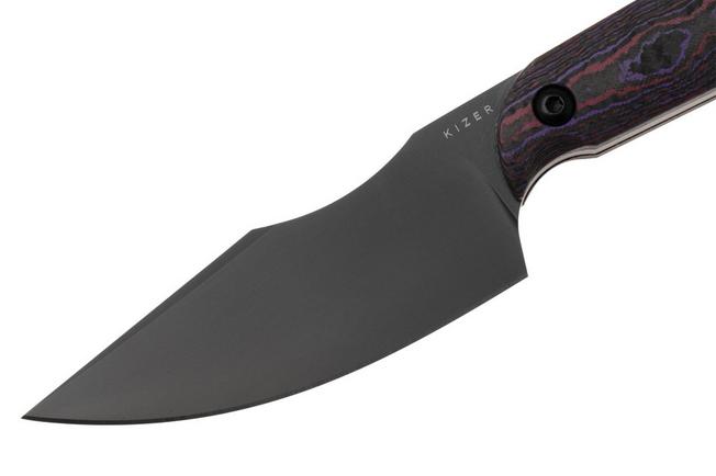 Afbeelding voor Kizer Harpoon Mini 1040S9, Black CPM S45VN, Red/Purple/Black Fat Carbon, vaststaand mes, Maverick Customs design
