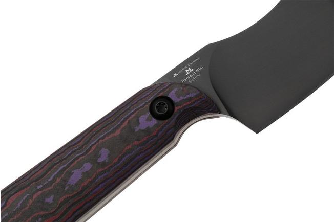 Afbeelding voor Kizer Harpoon Mini 1040S9, Black CPM S45VN, Red/Purple/Black Fat Carbon, vaststaand mes, Maverick Customs design