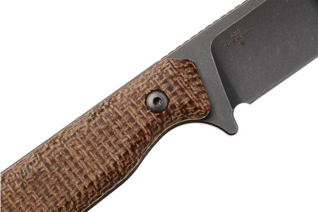 Afbeelding voor Kizer Begleiter Fix 1045MD1, Stonewashed Titanium Gray CPM 3V, Burlap Micarta vaststaand mes, Azo design