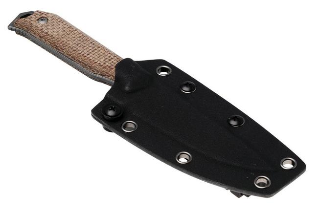 Afbeelding voor Kizer Begleiter Fix 1045MD1, Stonewashed Titanium Gray CPM 3V, Burlap Micarta vaststaand mes, Azo design