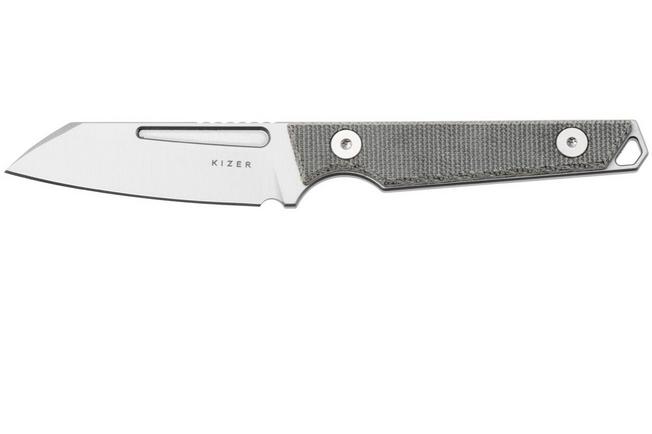 Afbeelding voor Kizer Vanguard Phasmids 1079A3 Satin AEB-L, Gray Micarta, vaststaand mes, Johan Jordaan design