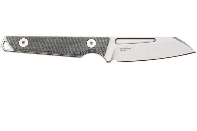 Afbeelding voor Kizer Vanguard Phasmids 1079A3 Satin AEB-L, Gray Micarta, vaststaand mes, Johan Jordaan design