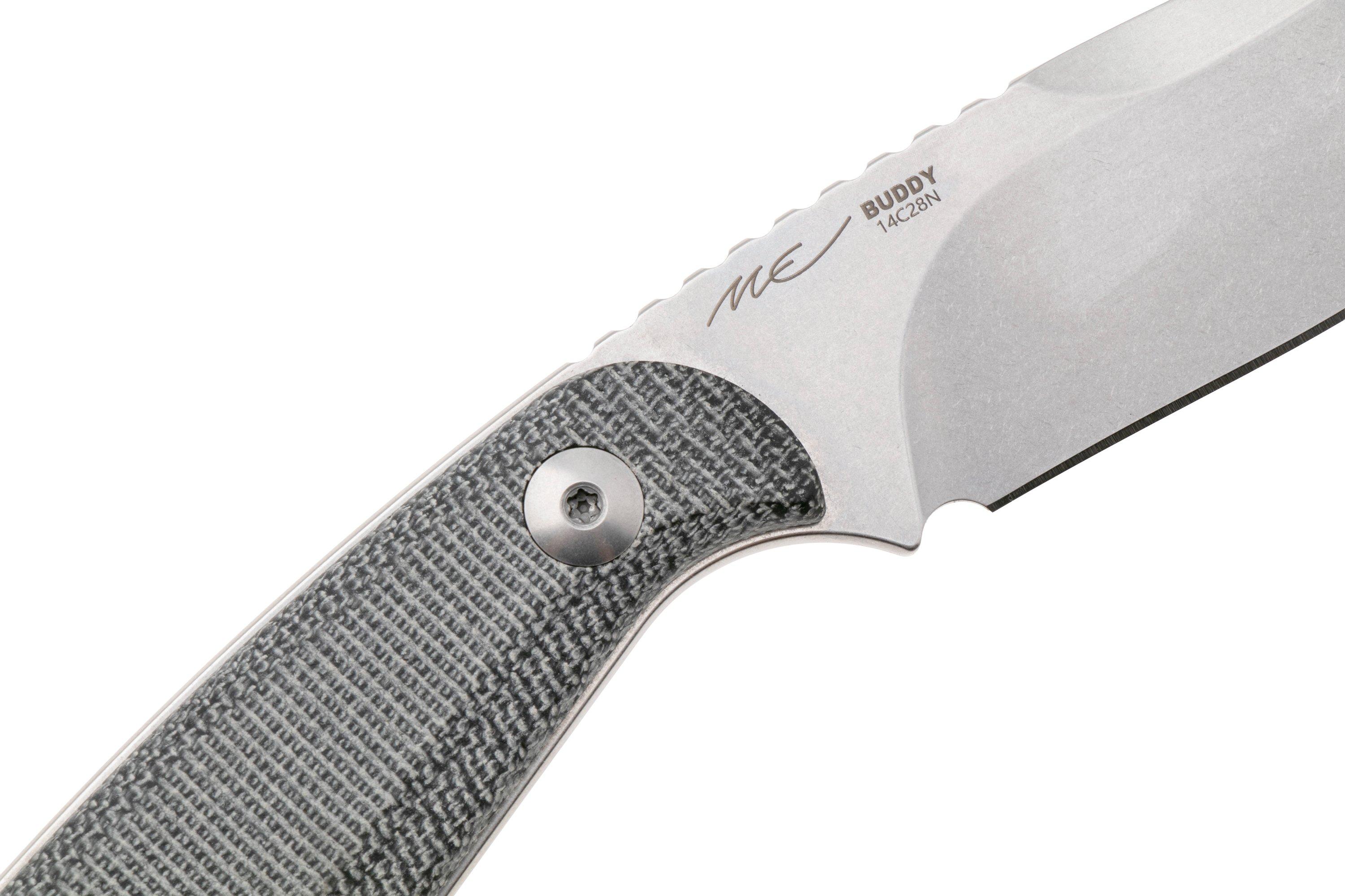 Kizer Buddy 1081A8 Satin 14C28N, Black Micarta, fixed knife