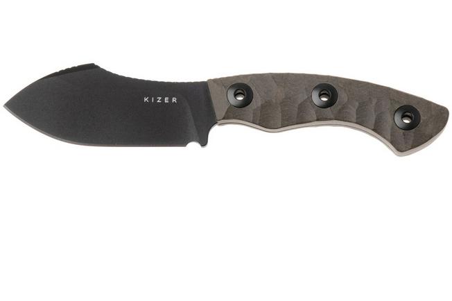 Afbeelding voor Kizer Vanguard Rook 1090A1 Black 10V, Chocolate Glacier Richlite, vaststaand mes, Vincent Rizzo design 