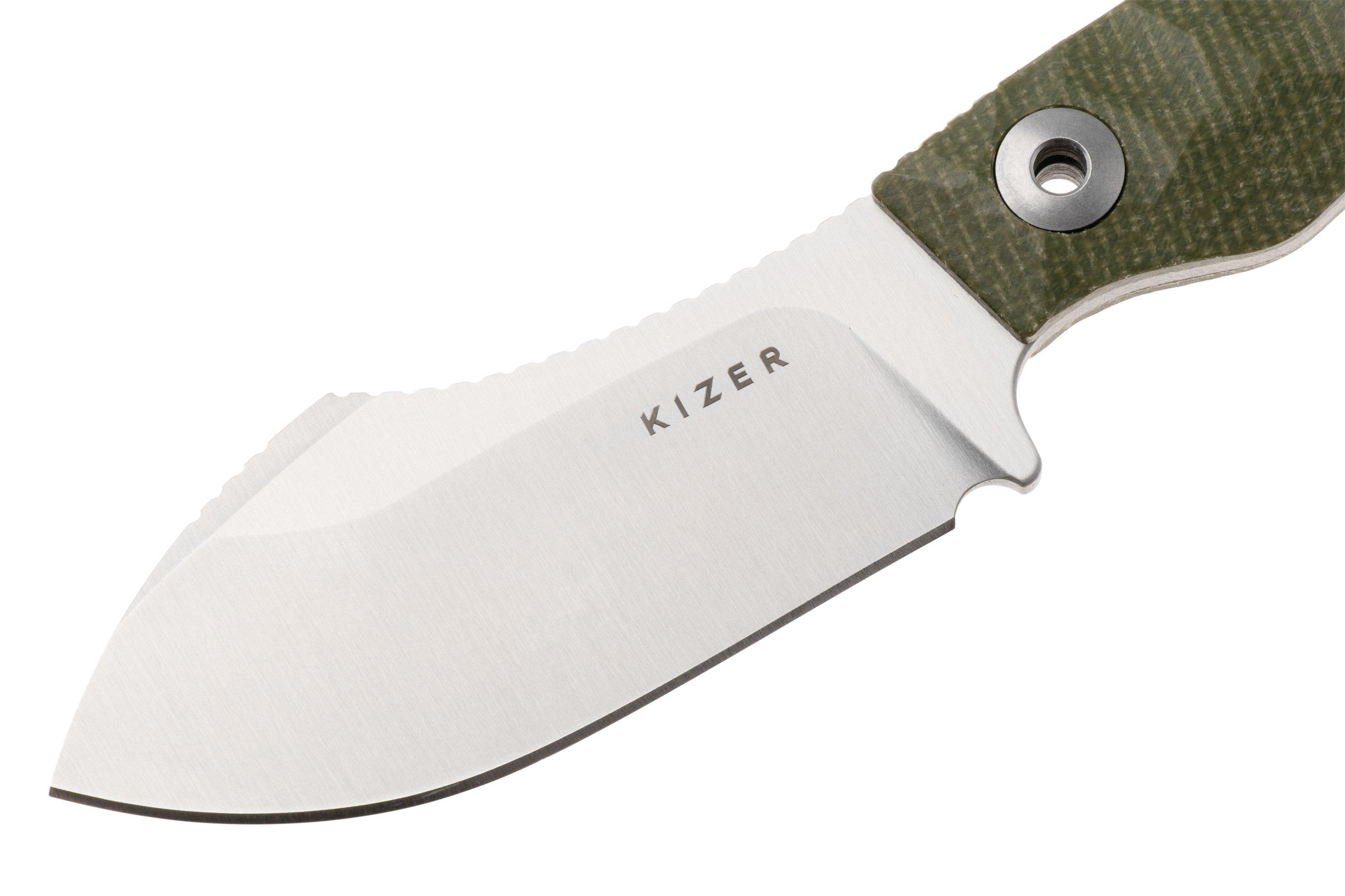 Kizer Vanguard Rook 1090A4 Satin AEB-L, Green Micarta, fixed knife ...