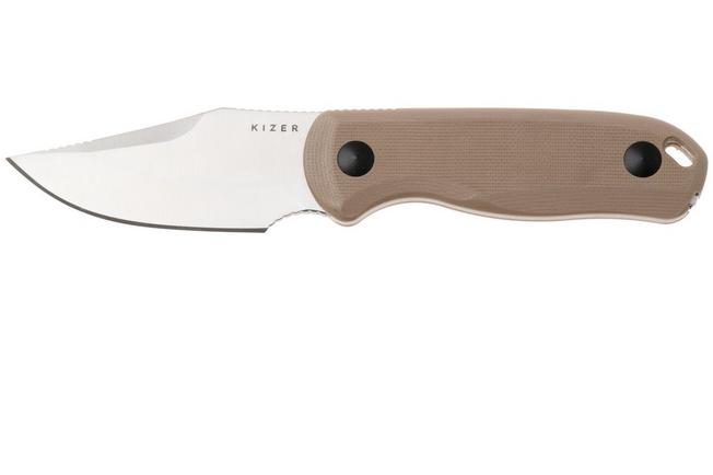 Afbeelding voor Kizer Vanguard Drop Bear Fix 1092A2 Clippoint Satin AEB-L, Tan G10, vaststaand mes, Azo design