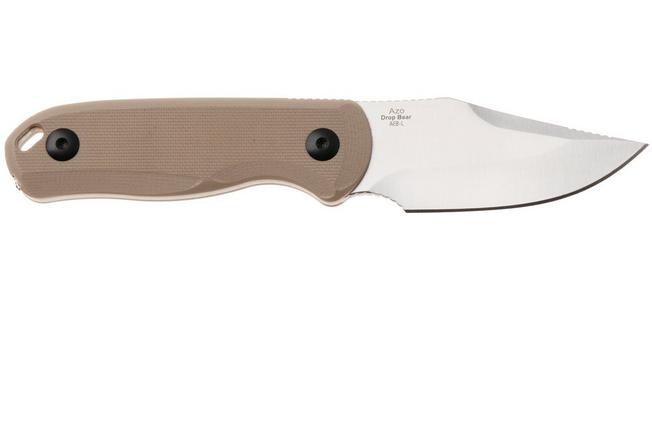 Afbeelding voor Kizer Vanguard Drop Bear Fix 1092A2 Clippoint Satin AEB-L, Tan G10, vaststaand mes, Azo design