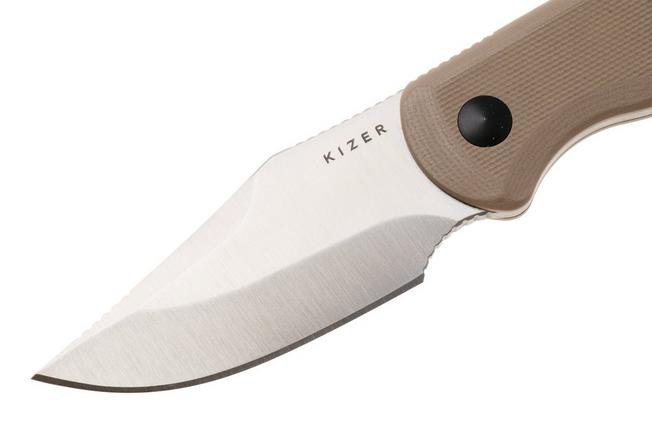 Afbeelding voor Kizer Vanguard Drop Bear Fix 1092A2 Clippoint Satin AEB-L, Tan G10, vaststaand mes, Azo design