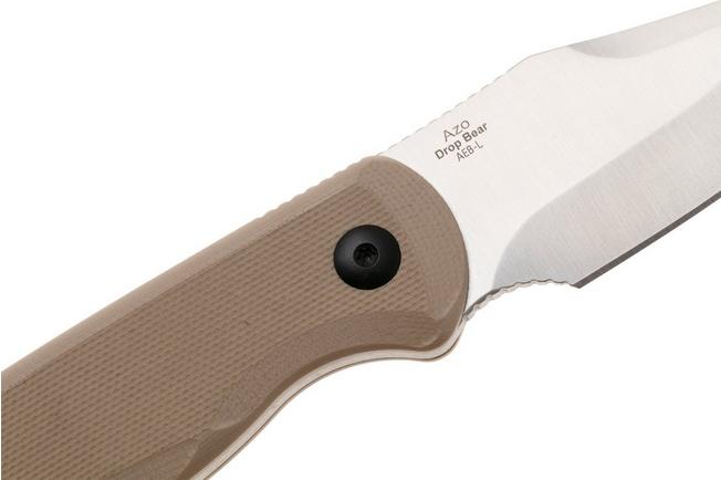 Afbeelding voor Kizer Vanguard Drop Bear Fix 1092A2 Clippoint Satin AEB-L, Tan G10, vaststaand mes, Azo design