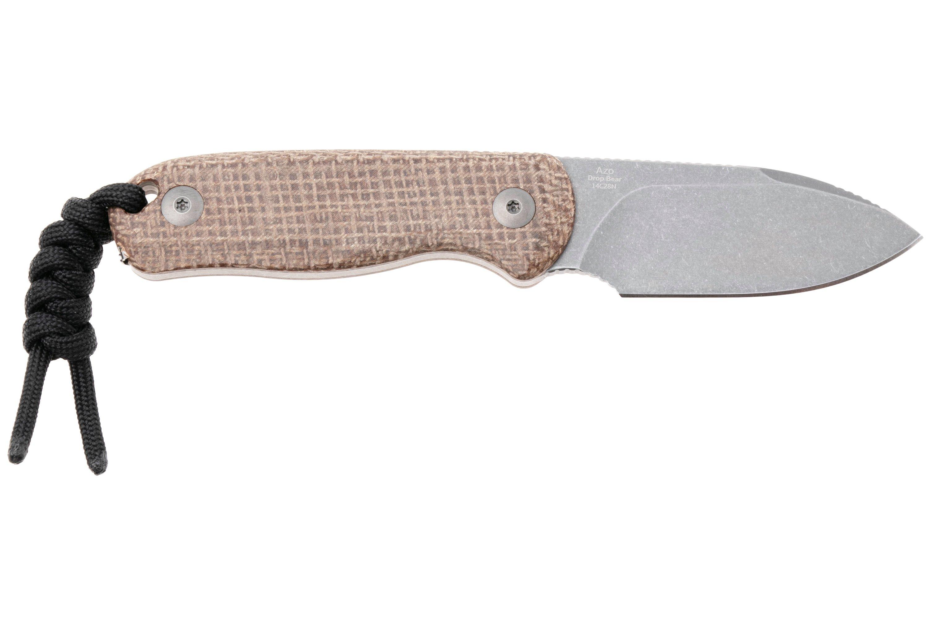 Kizer Drop Bear 1094A1 Gray Stonewash 14C28N, Burlap Micarta