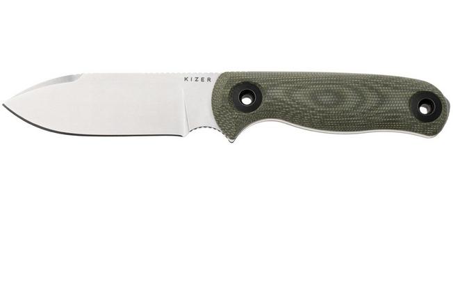 Afbeelding voor Kizer Drop Bear Fix 3, 1101A2, Satin Sandvik 14C28N, Green Micarta bushcraftmes, Azo design
