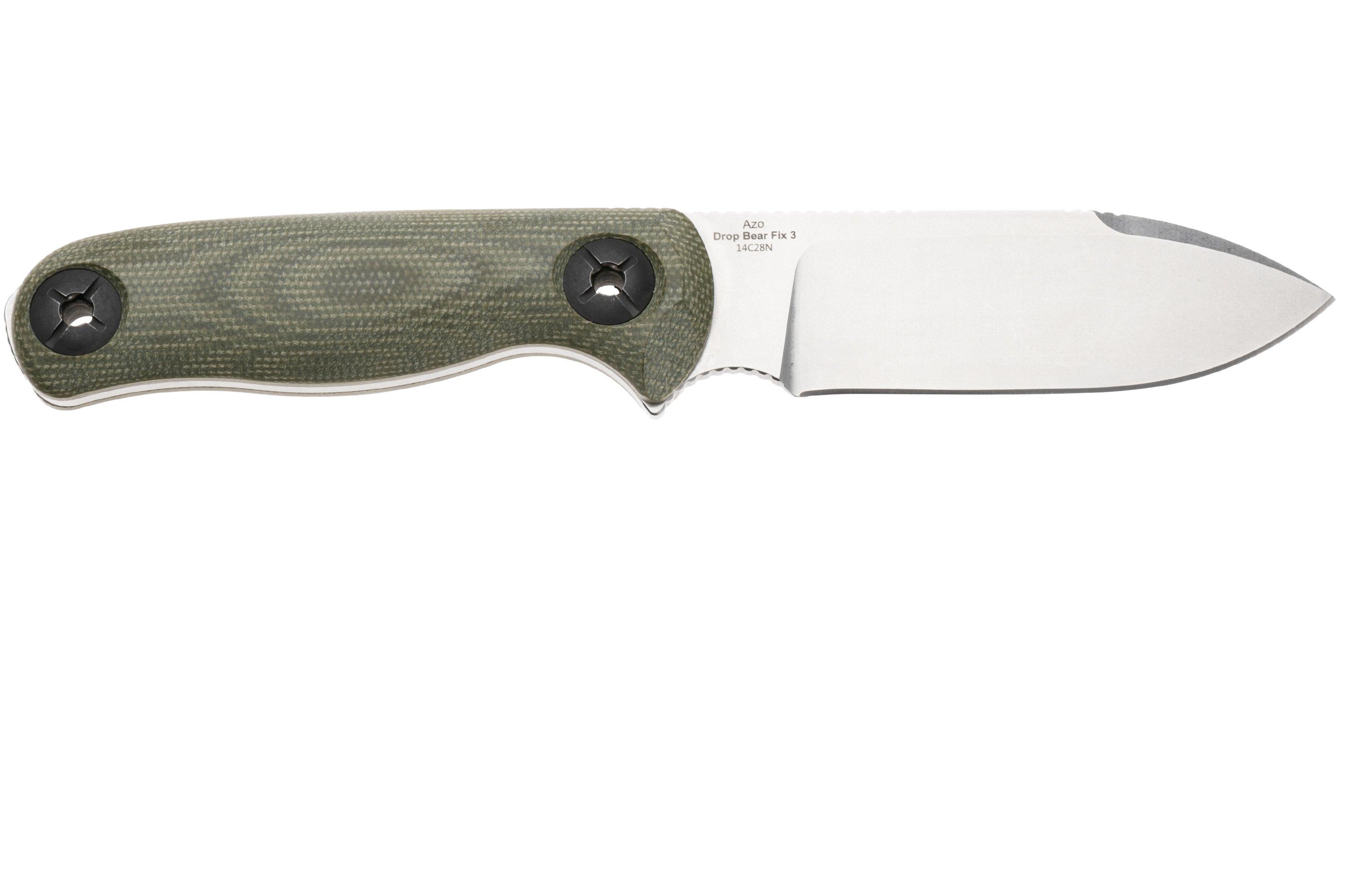 Kizer Drop Bear Fix 3, 1101A2, Satin Sandvik 14C28N, Green Micarta