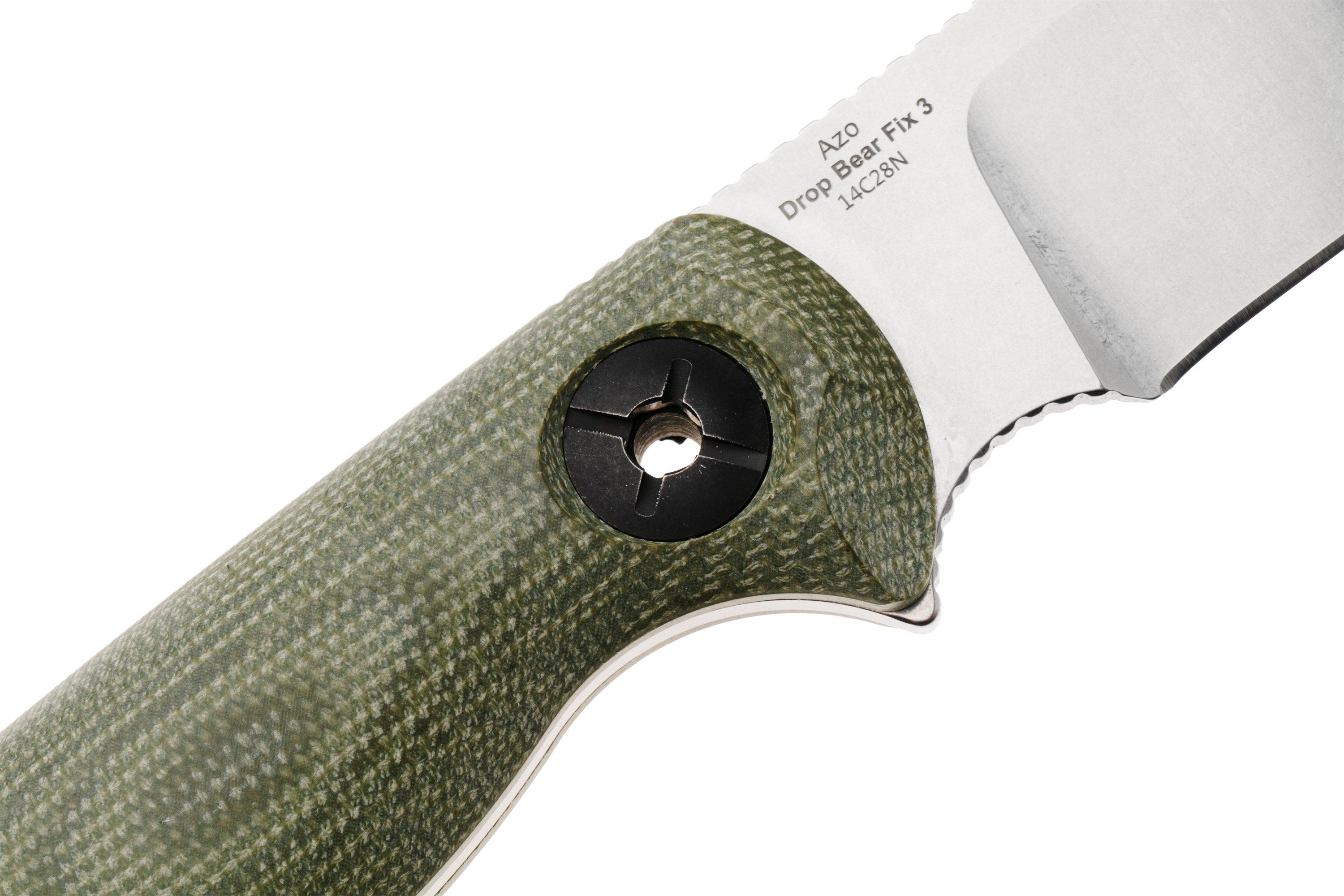 Kizer Drop Bear Fix 3, 1101A2, Satin Sandvik 14C28N, Green Micarta