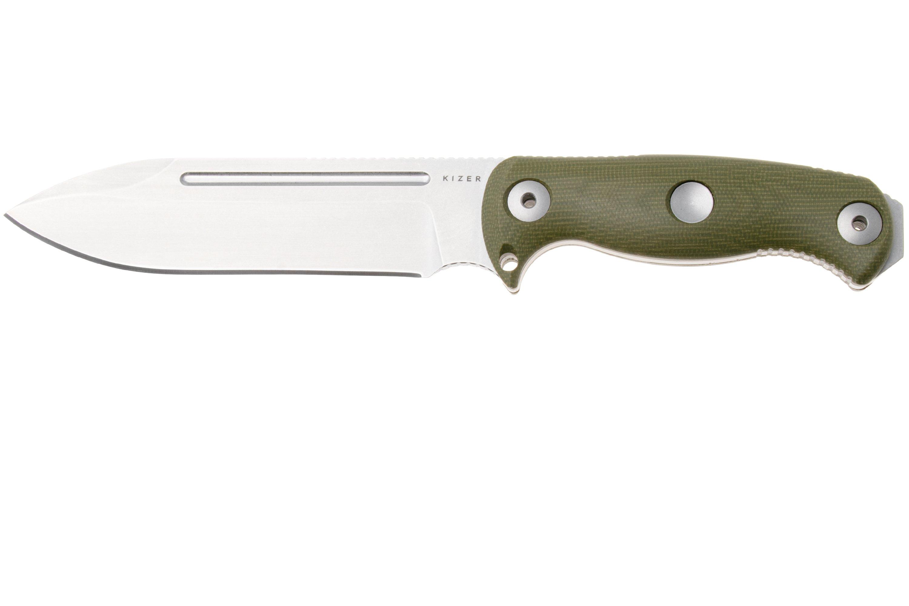 Kizer Drop Bear Fix 7, 1103A1, Stonewashed AEB-L, Green Micarta
