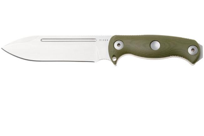 Afbeelding voor Kizer Drop Bear Fix 7, 1103A1, Stonewashed AEB-L, Green Micarta bushcraftmes, Azo design