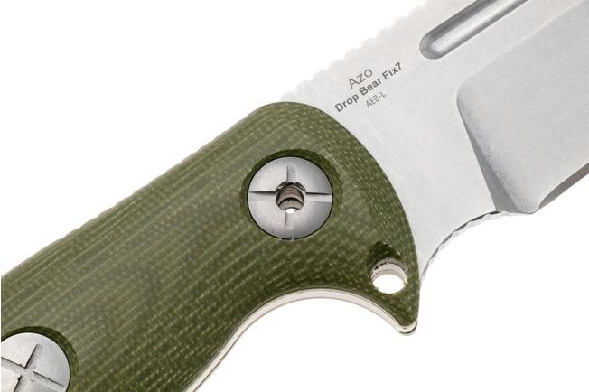Afbeelding voor Kizer Drop Bear Fix 7, 1103A1, Stonewashed AEB-L, Green Micarta bushcraftmes, Azo design