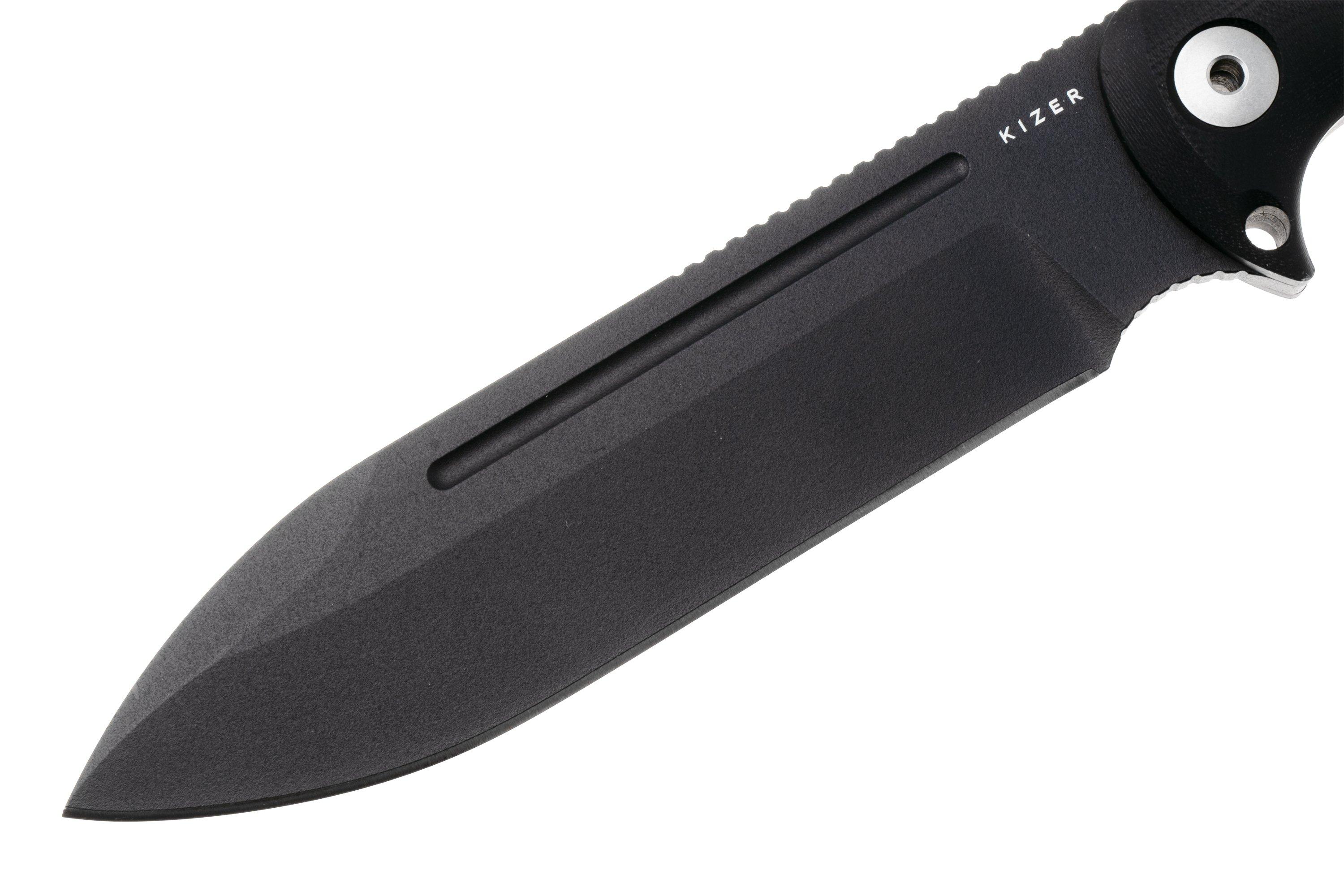 Kizer Drop Bear Fix 7, 1103A2, Black 1095 Carbon Steel, Black G10 ...