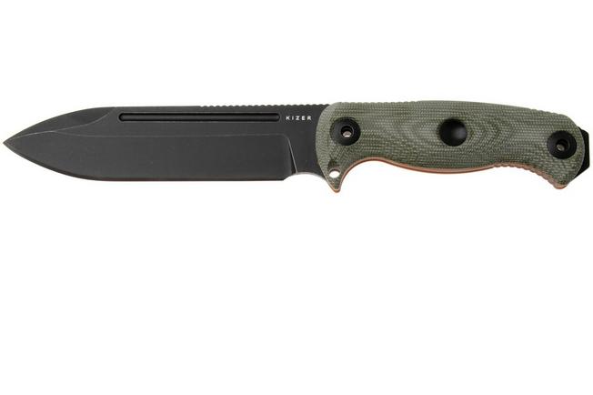Afbeelding voor Kizer Drop Bear Fix 7 HexShox 1103HSD2, Black PVD Stonewashed AEB-L, Green Micarta and TPE, survivalmes, Azo design
