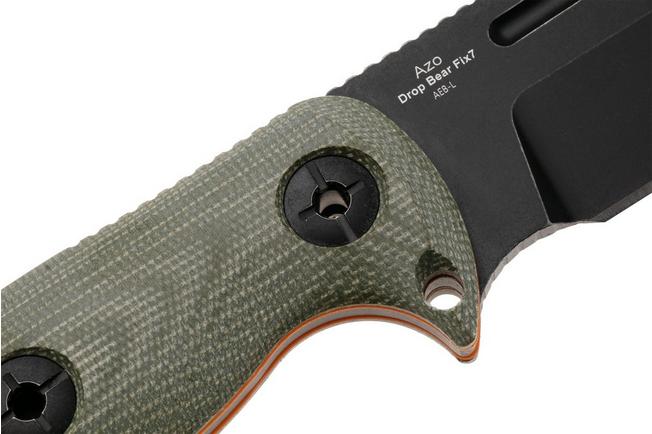 Afbeelding voor Kizer Drop Bear Fix 7 HexShox 1103HSD2, Black PVD Stonewashed AEB-L, Green Micarta and TPE, survivalmes, Azo design