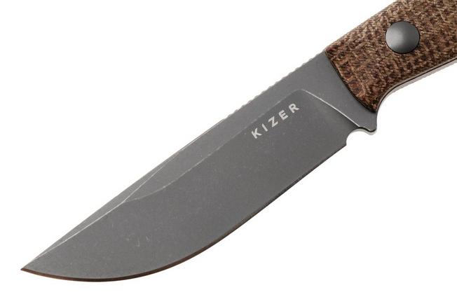 Afbeelding voor Kizer Dingo 1121A1, Gray PVD AEB-L, Brown Micarta vaststaand mes, Maksim Epifantsev design