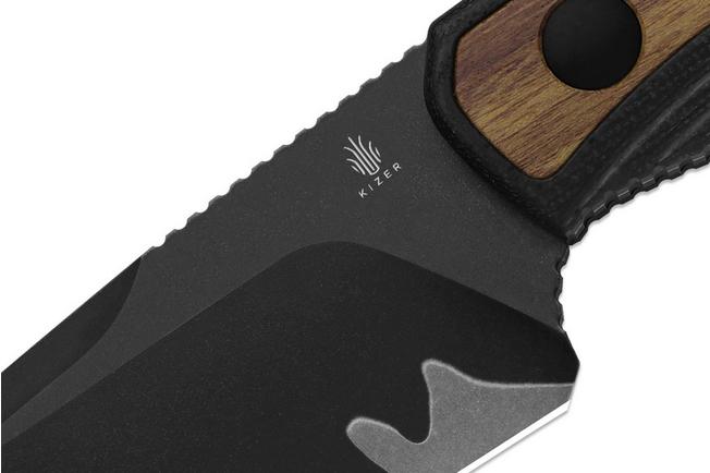 Image pour Kizer Finch 1134A1, Black Acid Washed 3 Layer Composite Steel, Black G10/Mkuruti Wood, couteau fixe, Vincent Rizzo design