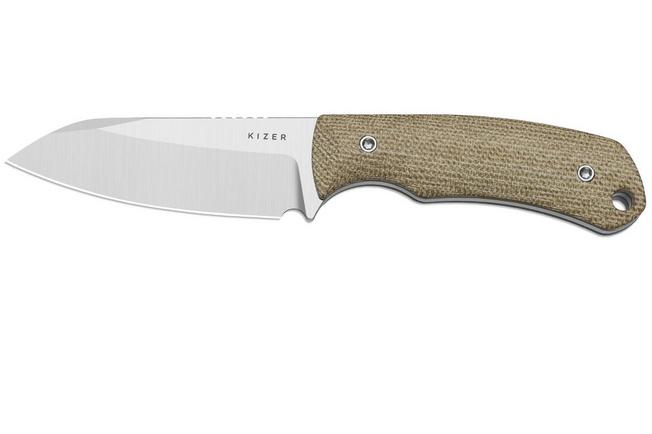 Image pour Kizer Field Mouse 1135A4, Satin 14C28N, Brown Norplex UltreX Micarta couteau fixe, Jakeb Ginsberg design