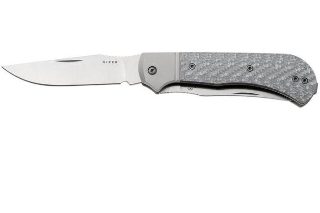 Afbeelding voor Kizer Trestle TP AirTi K3761TPA1, Satin BD1N, Silver Aluminum, Silver Carbon Fiber zakmes, Azo design