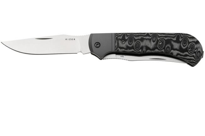 Afbeelding voor Kizer Trestle TP AirTi K3761TPA2, Satin BD1N, Gray Aluminum, Vortex Pattern Micarta zakmes, Azo design
