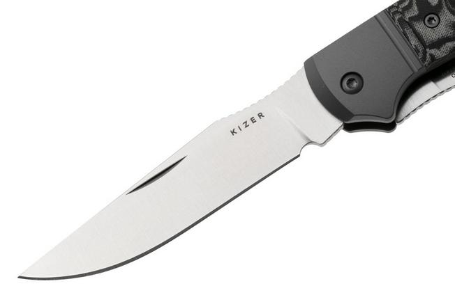 Afbeelding voor Kizer Trestle TP AirTi K3761TPA2, Satin BD1N, Gray Aluminum, Vortex Pattern Micarta zakmes, Azo design