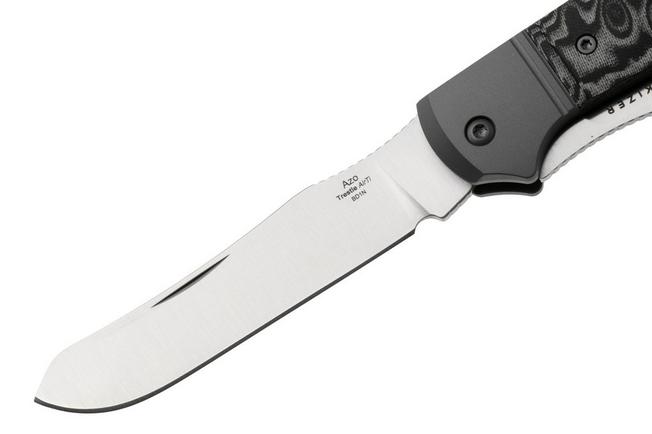 Afbeelding voor Kizer Trestle TP AirTi K3761TPA2, Satin BD1N, Gray Aluminum, Vortex Pattern Micarta zakmes, Azo design
