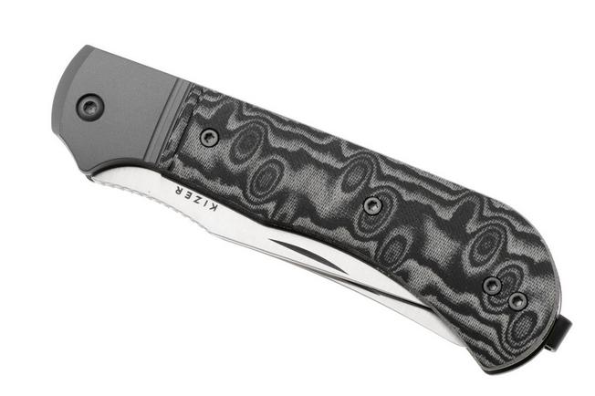 Afbeelding voor Kizer Trestle TP AirTi K3761TPA2, Satin BD1N, Gray Aluminum, Vortex Pattern Micarta zakmes, Azo design